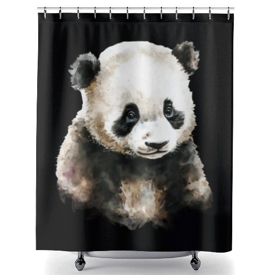 Cute Panda Bear Watercolor Painting Portrait Shower Curtains