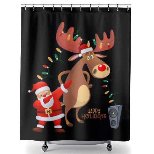 Christmas Lights Dabbing Santa Dancing Rudolph Shower Curtains