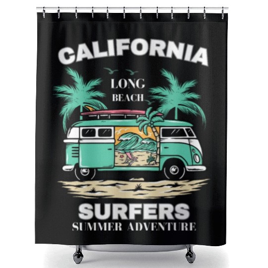 Men's And Women's California Long Beach Print Shower Curtains