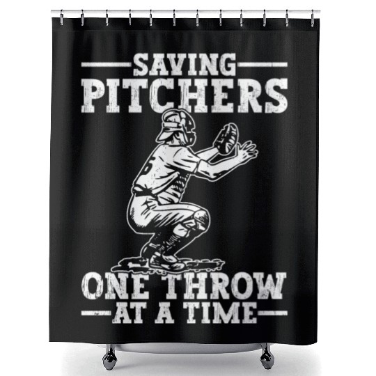 Baseball Catcher Saving Pitchers Shower Curtains