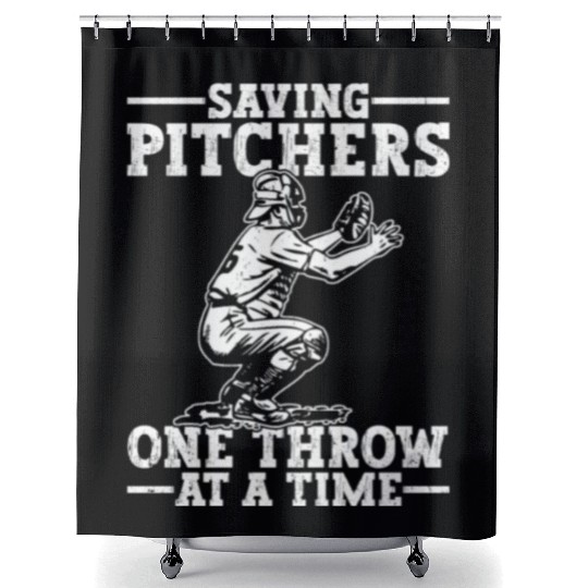 Baseball Catcher Saving Pitchers Shower Curtains