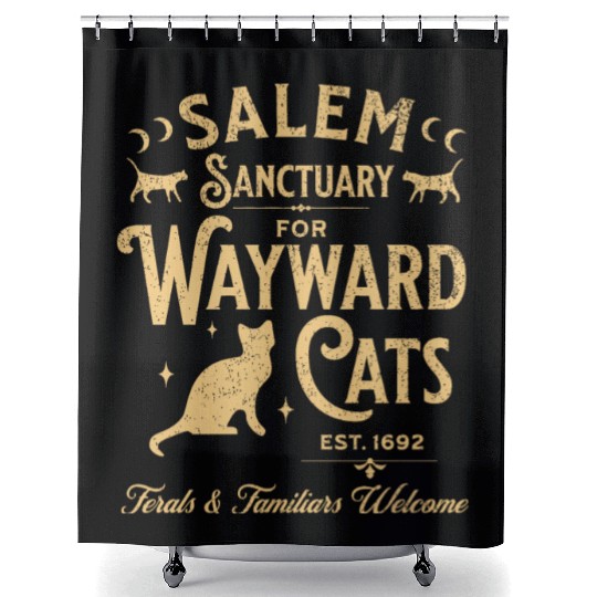 Salem Sanctuary for Wayward Cats Black Shower Curtains