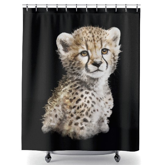 Baby Cheetah Cute Watercolor Painting Portrait Shower Curtains