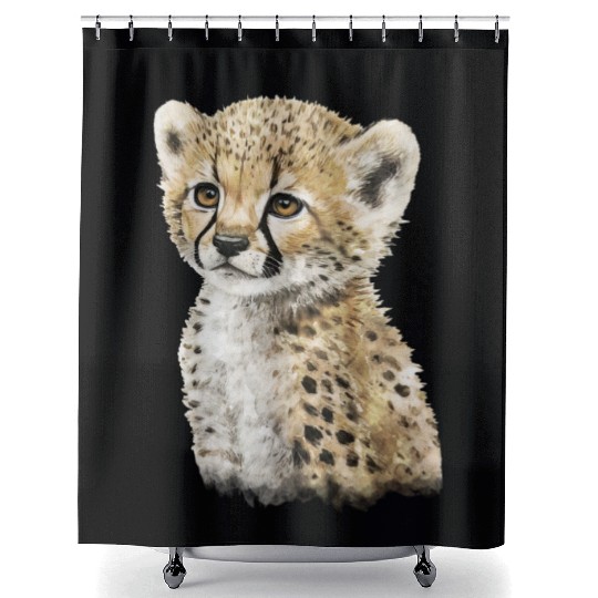 Cute Baby Cheetah Watercolor Painting Portrait Shower Curtains