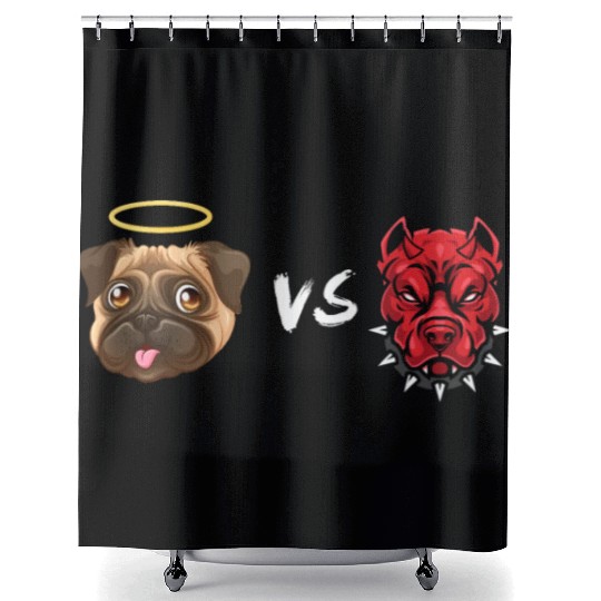 Angel Pug Dog Vs Devil Pitbull Dog Shower Curtains