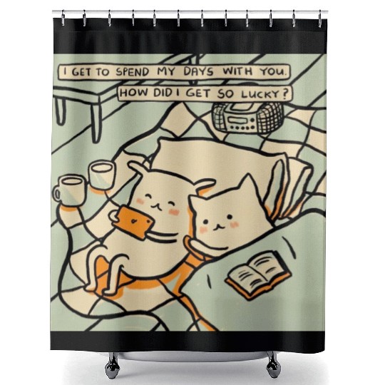 Lucky Cat Couple Lover Funny Kitty Motivation Love Shower Curtains