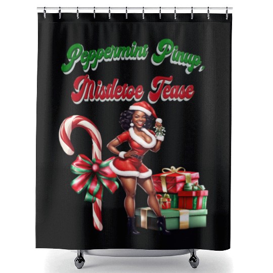 Peppermint Pinup, Mistletoe Tease Shower Curtains