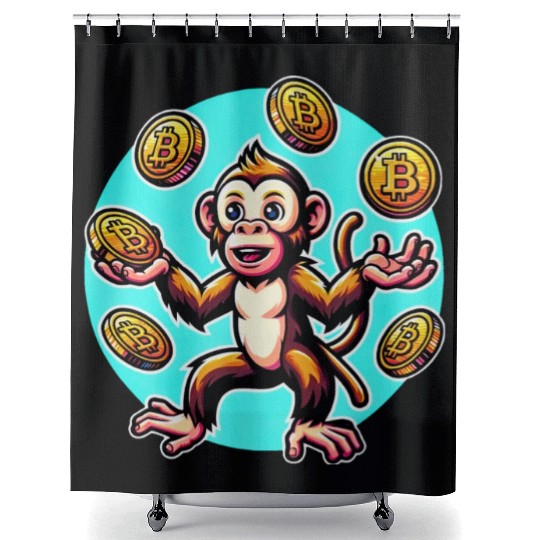 Bitcoin Juggling Monkey - Digital Art Shower Curtains