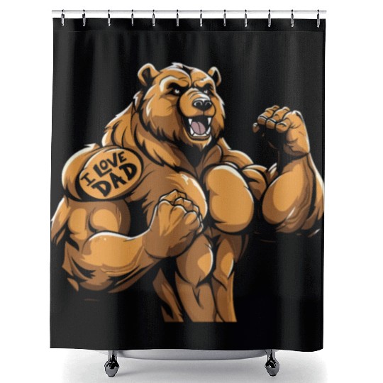 Brown Bear Biceps Tattoo I Love Dad Shower Curtains