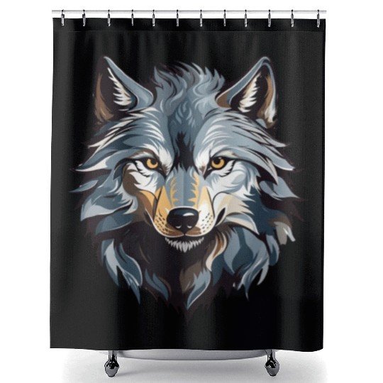 Majestic Wolf Face Illustration Shower Curtains