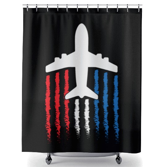 US Flag Airplane Patriotic American Pilot Shower Curtains