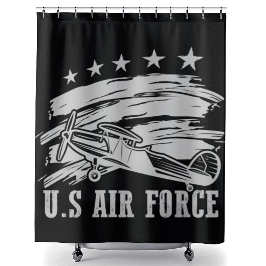 US Flag Airplane Patriotic American Pilot Shower Curtains