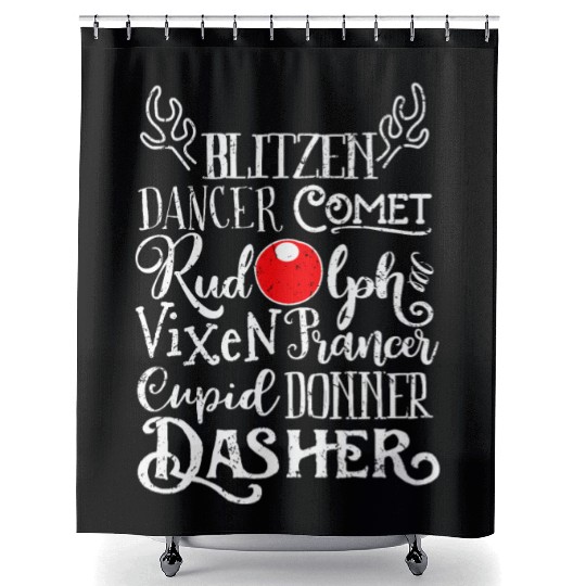 Santa's Reindeer Rudolph List Christmas Themed Mem Shower Curtains
