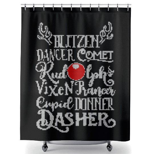 Santa's Reindeer Rudolph List Vintage Christmas Me Shower Curtains