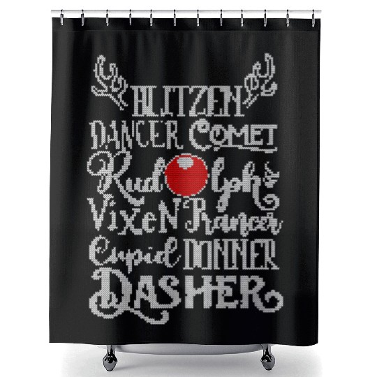 Santa's Reindeer Rudolph List Vintage Christmas Me Shower Curtains