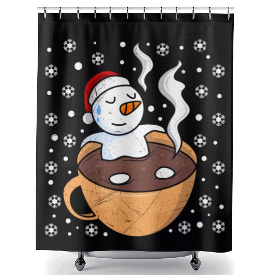 Snowman Hot Cocoa Snowmen Swimming in Hot Shower Curtains