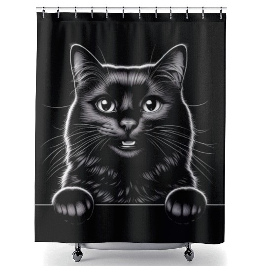 More Treats black cat 4 - Cute realistic cat Shower Curtains