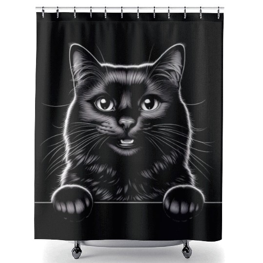 More Treats black cat 4 - Cute realistic cat Shower Curtains