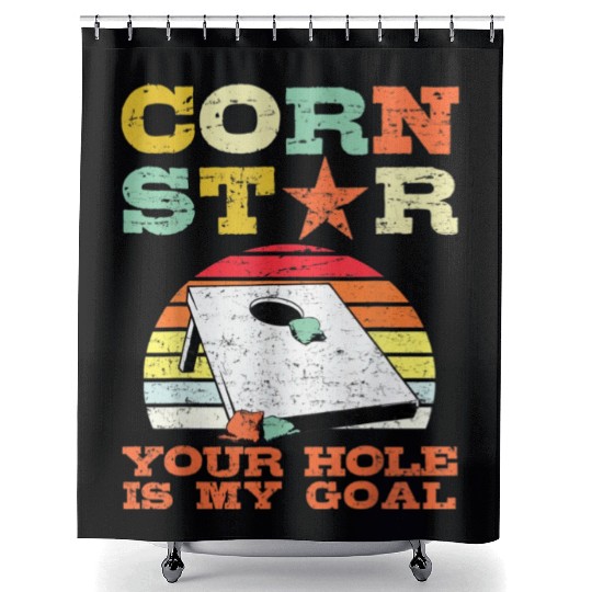 Corn Star Your Hole is My Goal Vintage Cornhole Shower Curtains