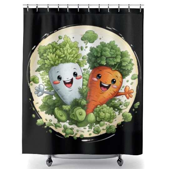 Cute kawaii carrot and a broccoli Shower Curtains