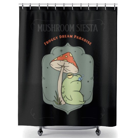 Mushroom Siesta: Froggy Dream Paradise Shower Curtains