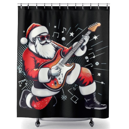 Santa Claus Guitarist Merry Christmas Shower Curtains