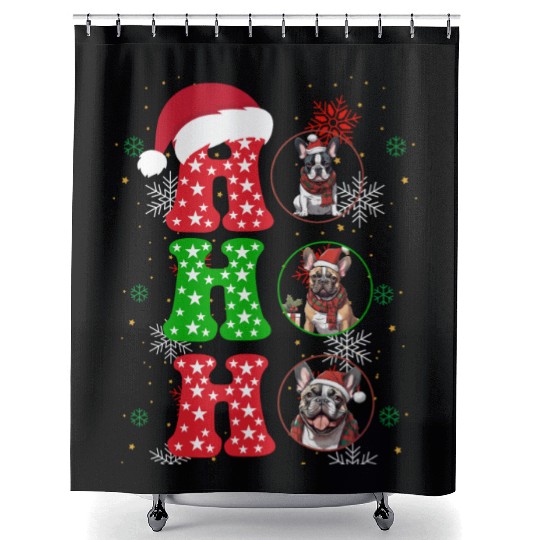 hohoho french bulldog christmas santa claus Shower Curtains