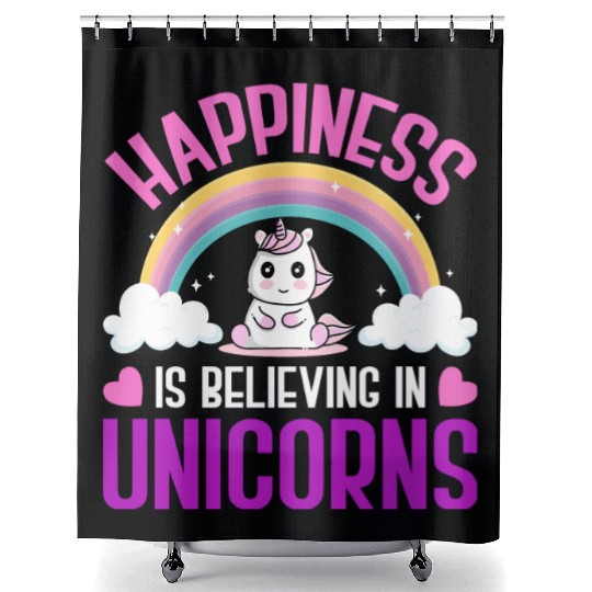 Happiness Is Believing In Unicorns Shower Curtains