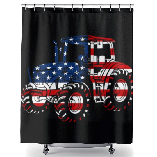 Patriotic US Flag Tractor Farmer Funny Farmer Gift Shower Curtains