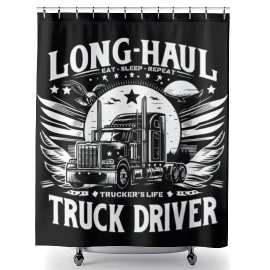 Long Haul Truck Driver Eat Sleep Repeat Shower Curtains