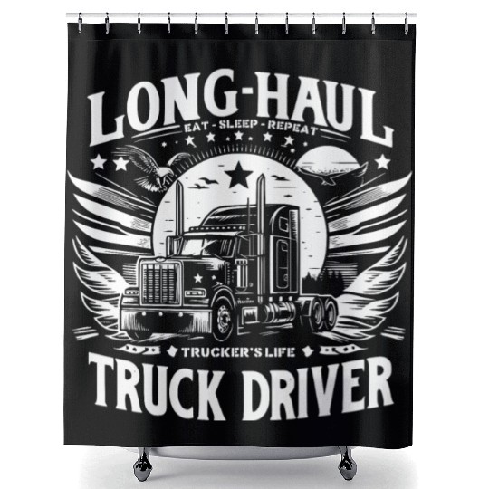 Long Haul Truck Driver Eat Sleep Repeat Shower Curtains