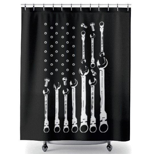 Car Mechanic USA Flag Shower Curtains