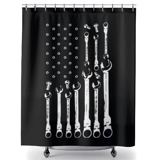 Car Mechanic USA Flag Shower Curtains