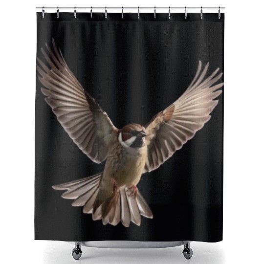 A close-up photo of a cute sparrow bird. Shower Curtains