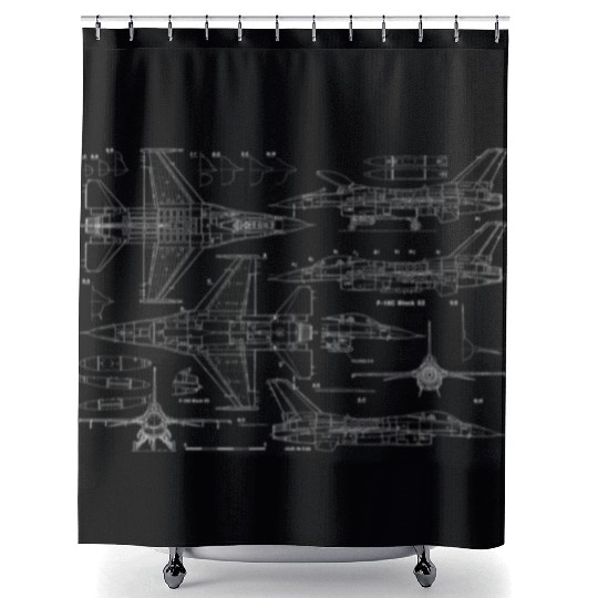 F16 Fighter Jet Blueprint Jet Aircraft Shower Curtains