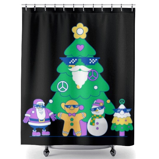 Santa snowman tree funny Christmas day Shower Curtains