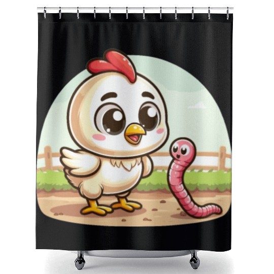 Chicken Worm Farm Farmer Shower Curtains