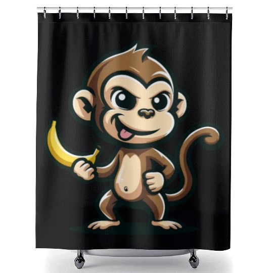 Monkey With Banana Cheeky Shower Curtains