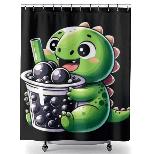 Boba Tea Dragon Kawaii Shower Curtains