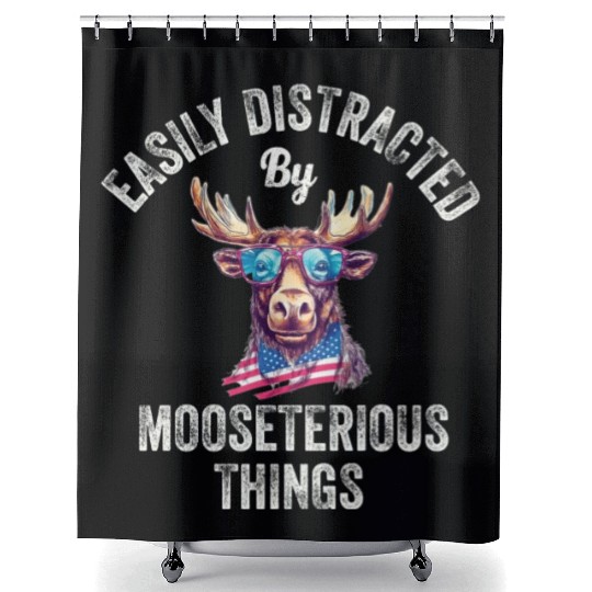 Easily Distracted Funny Elk Moose Shower Curtains