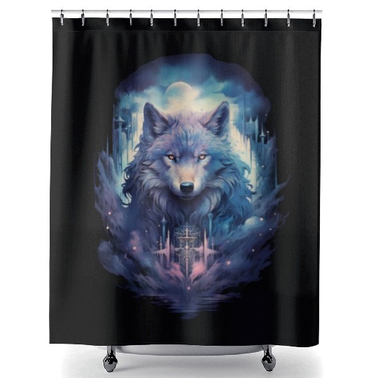 Mystic Moon Wolf Guardian Shower Curtains