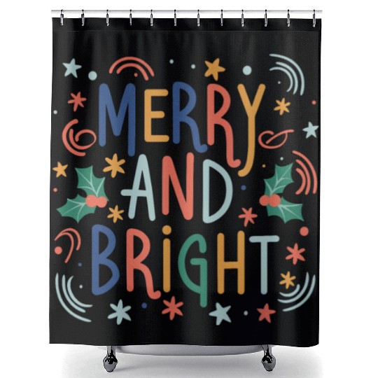 Merry and Bright Colorful Pastel Christmas Design Shower Curtains