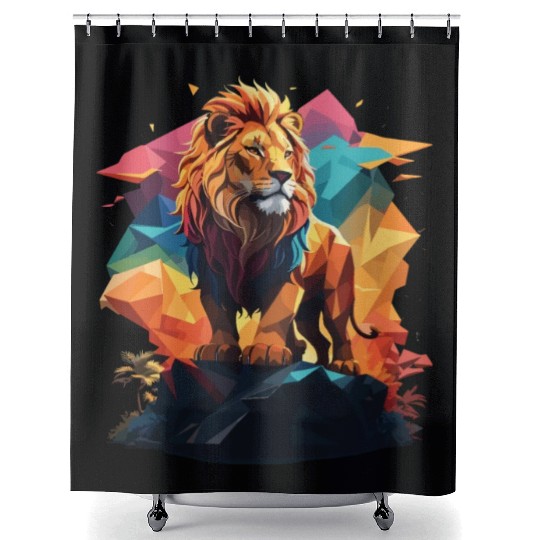 Fantasy Majestic Colourful Lion Polygon Art Design Shower Curtains