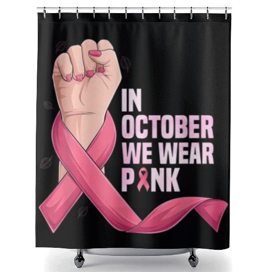 In October We Wear K Breast Cancer Awareness Month Shower Curtains
