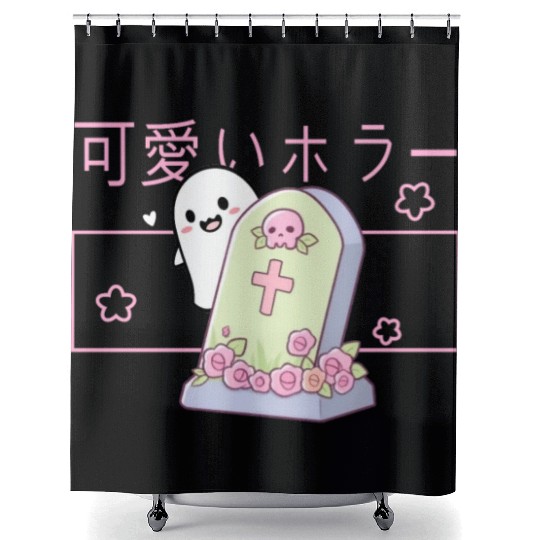 Kawaii Ghost Tombstone Cute Grave Japanese Pastel Shower Curtains