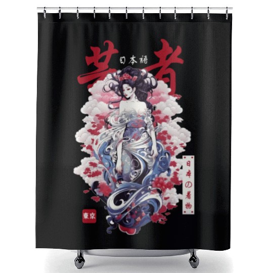Japanese Streetwear Geisha Japan Kimono Girl Haraj Shower Curtains