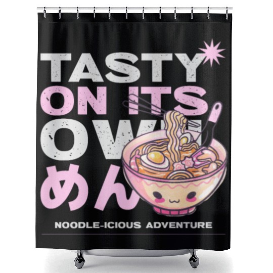 Cute "Tasty On Its Own" Noodles Graphic Shower Curtains