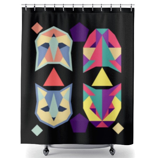 Geometric Cats Bat Retro abstract Shower Curtains