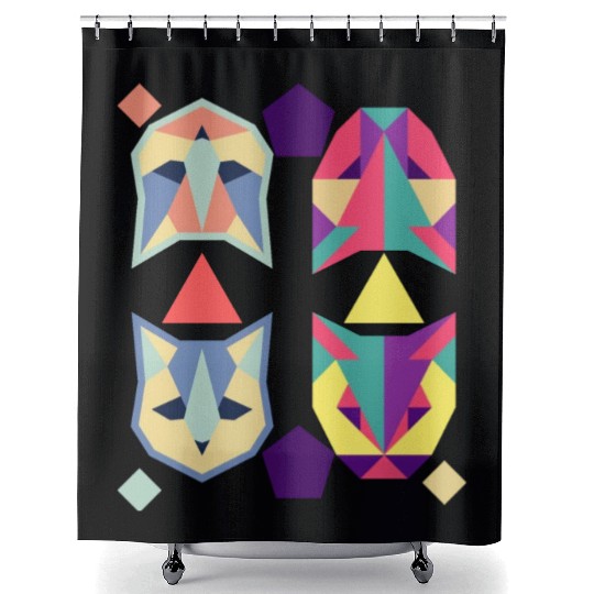 Geometric Cats Bat Retro abstract Shower Curtains