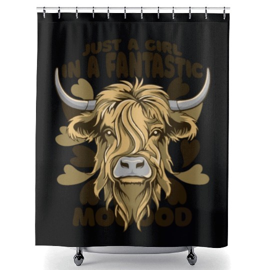A Girl In A Fantastic Mood Highland Cow Highland Shower Curtains